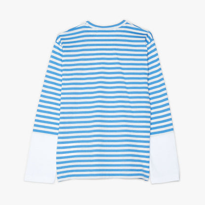 COMME des GARÇONS PLAY Red Heart Striped T-shirt Blue / White