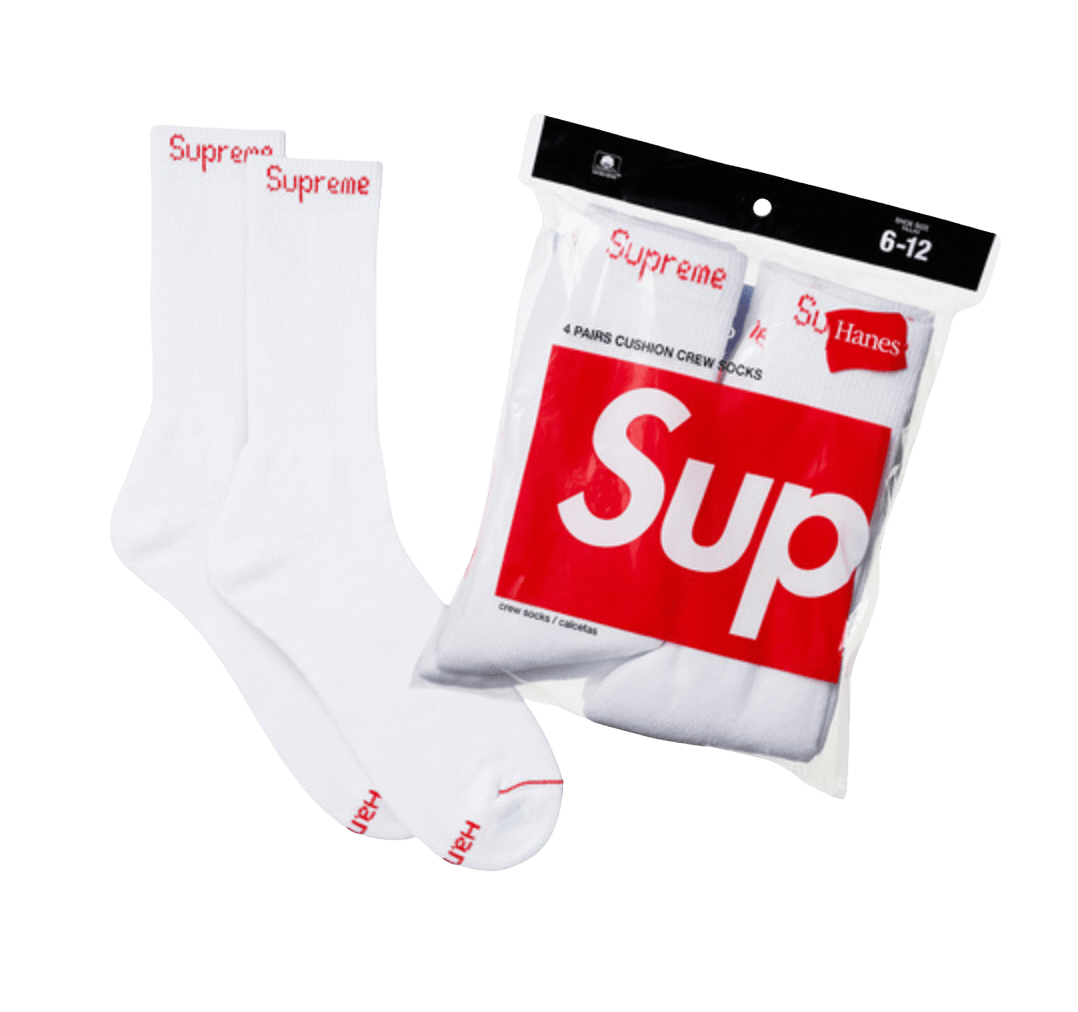 Supreme Hanes Crew Socks White (4 Pack)