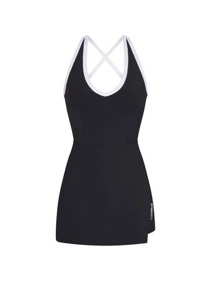 WOMEN'S PB5-STAR SIDE SPLIT COURT DRESS | BLACK / WHITE
